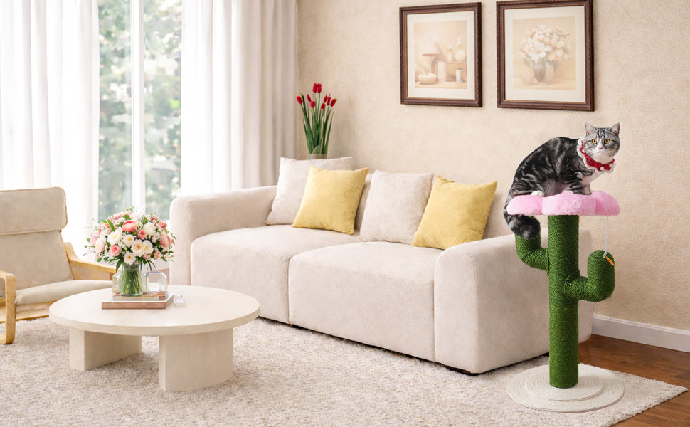 Arbol de gatos en forma de cactus – Arbol de gatos de 90 cm con tallos de sisal engrosados y protección anti-inclinación, arbol de gatos de diseño verde, columna de gatos, arbol de gatos para gatos, arbol de gatos para el hogar, arbol de gatos pequeño