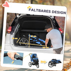 Hundebuggy, carro para perros con reflectores, plegable, cesto de almacenamiento, protección solar, ventanas de red, Oxford, azul