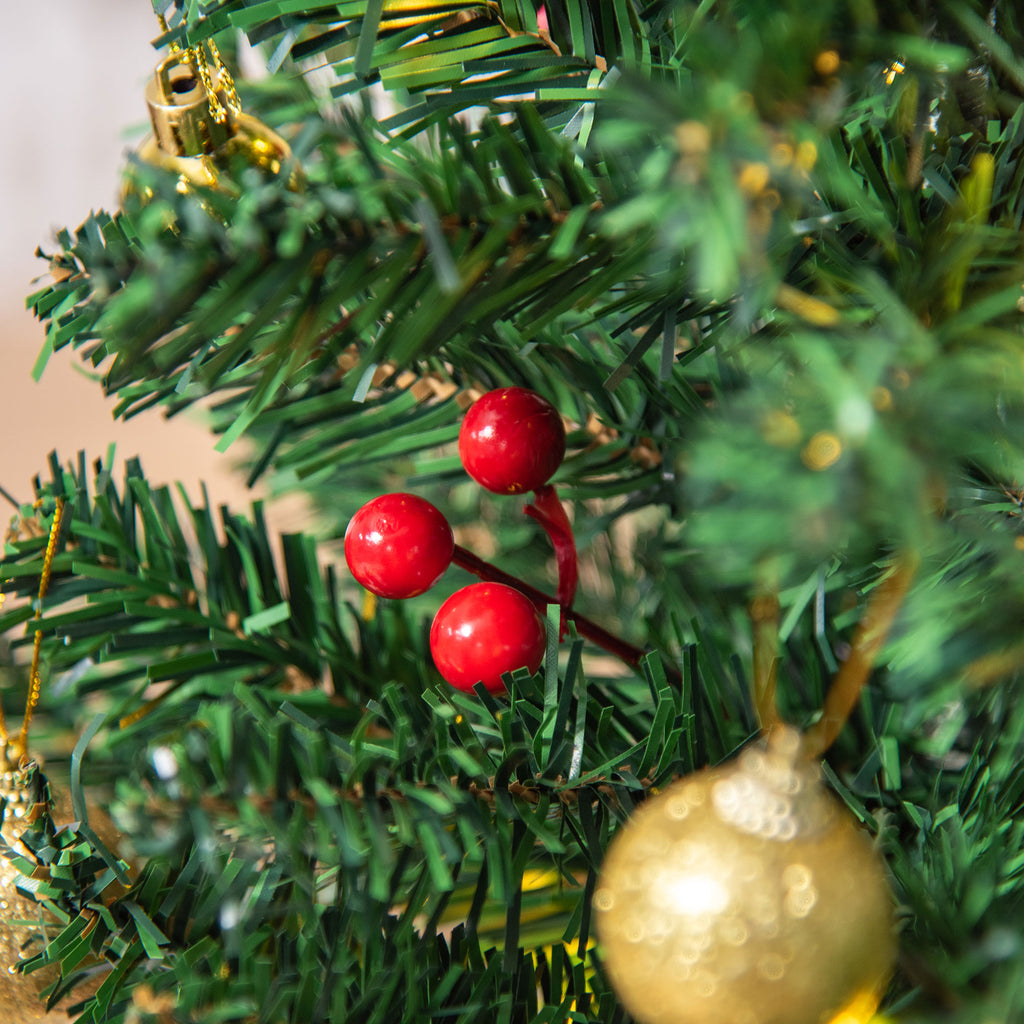Árbol de Navidad pequeño, Mini árbol de Navidad con bayas de cardo, bolas y luces LED, decoración para mesa de color verde PVC ∅40 x 60 cm
