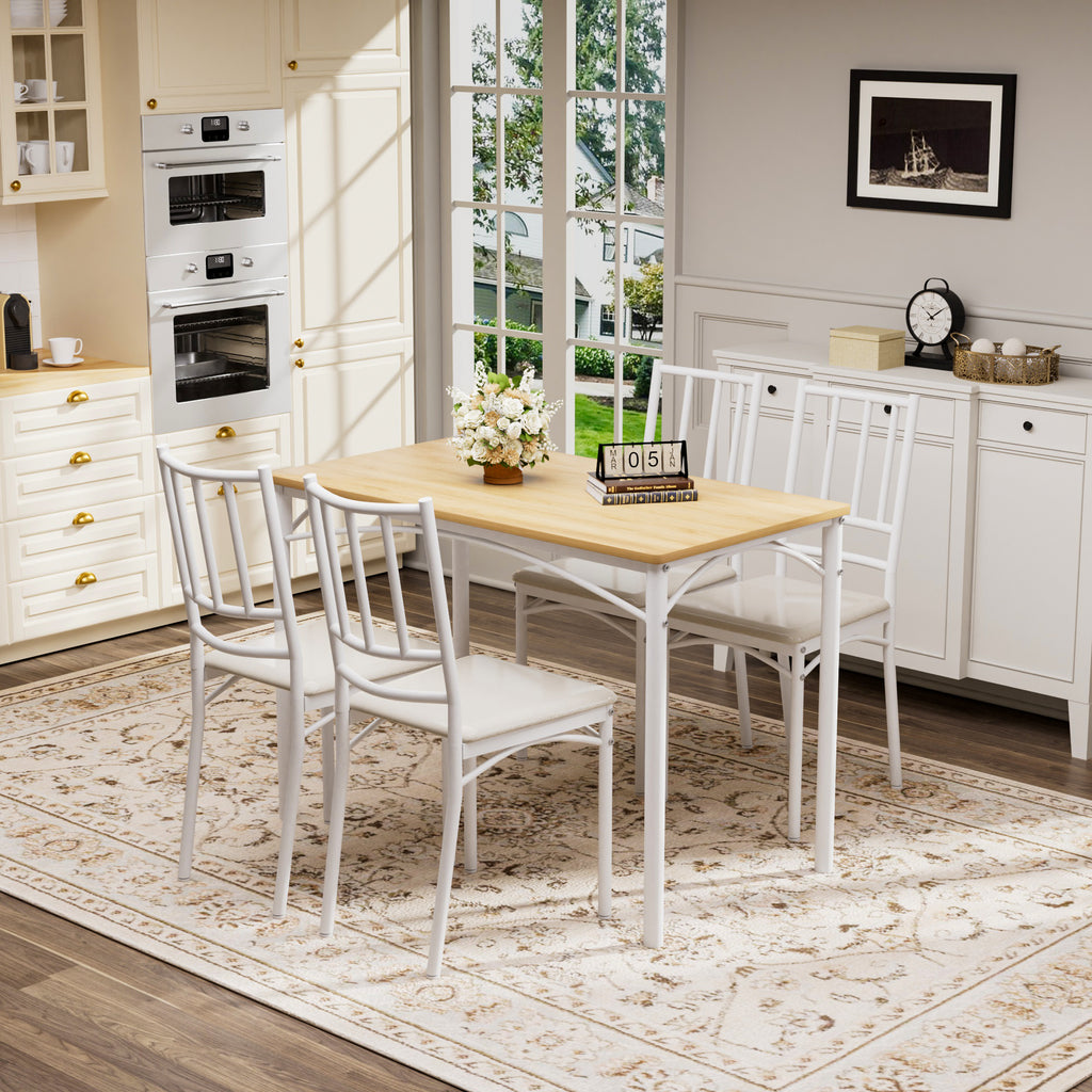 Set de mesa de comedor, barra con 4 sillas de comedor, mesa de cocina con sillas, mesa de desayuno industrial para cocina, salón, sala de fiesta, colores naturales y blanco, 110cm * 60cm * 76,5cm