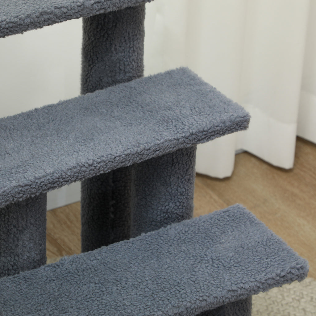 Escalera para mascotas, escalera para gatos, escalera para perros, 4 escalones, color gris, 63,5x43x60cm, ideal para gatos y perros, perfecta para ancianos y mascotas pequeñas