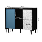 Gabinet de buffet, armario negro con puertas azules, 2 cajones con panel único y 2 compartimientos de almacenamiento abiertos, gabinete de bar de café moderno, armario de acento para la cocina, comedor