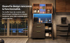 Armario alto de cocina de 100 × 40 × 180 cm, estilo betón, placa de trabajo negra, iluminación LED ajustable, toma de corriente europea, adecuado para cocinas, salones de estar, apartamentos, etc.