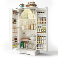 Armario de cocina de 128,5 cm, armario de almacenamiento rural – Armario de almacenamiento de alimentos con LED, con 2 puertas y estantes ajustables para pequeñas habitaciones en el comedor o el salón, estructura de presión por debajo blanca