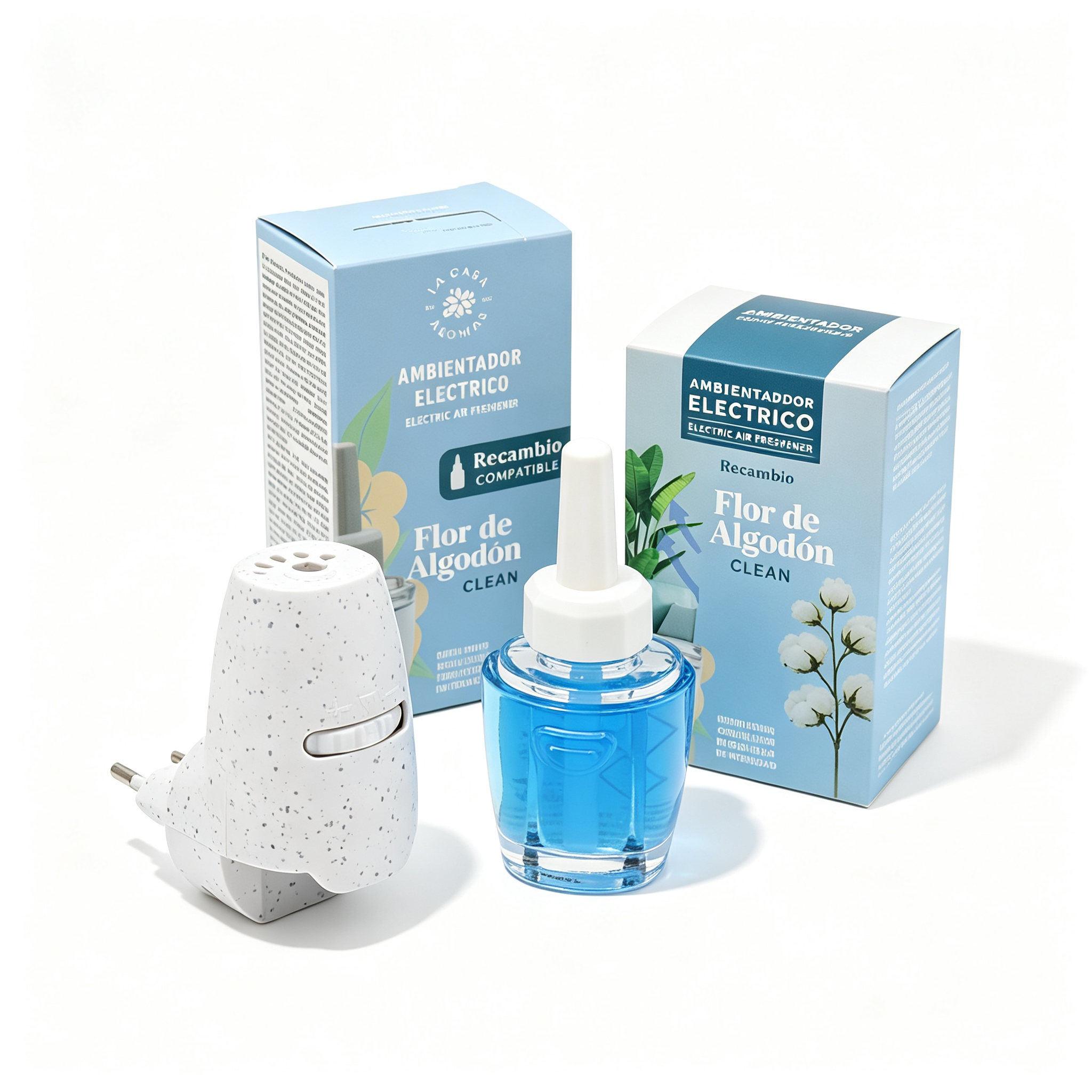 Ambientador Eléctrico con Recambio Flor de Algodón Limpio - Kit Completo