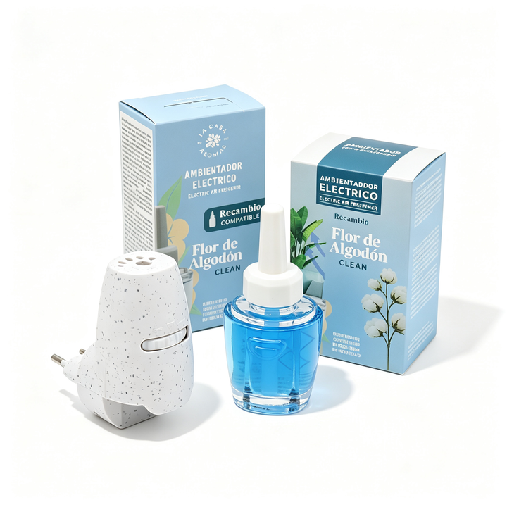 Ambientador Eléctrico con Recambio Flor de Algodón Clean - Kit Completo