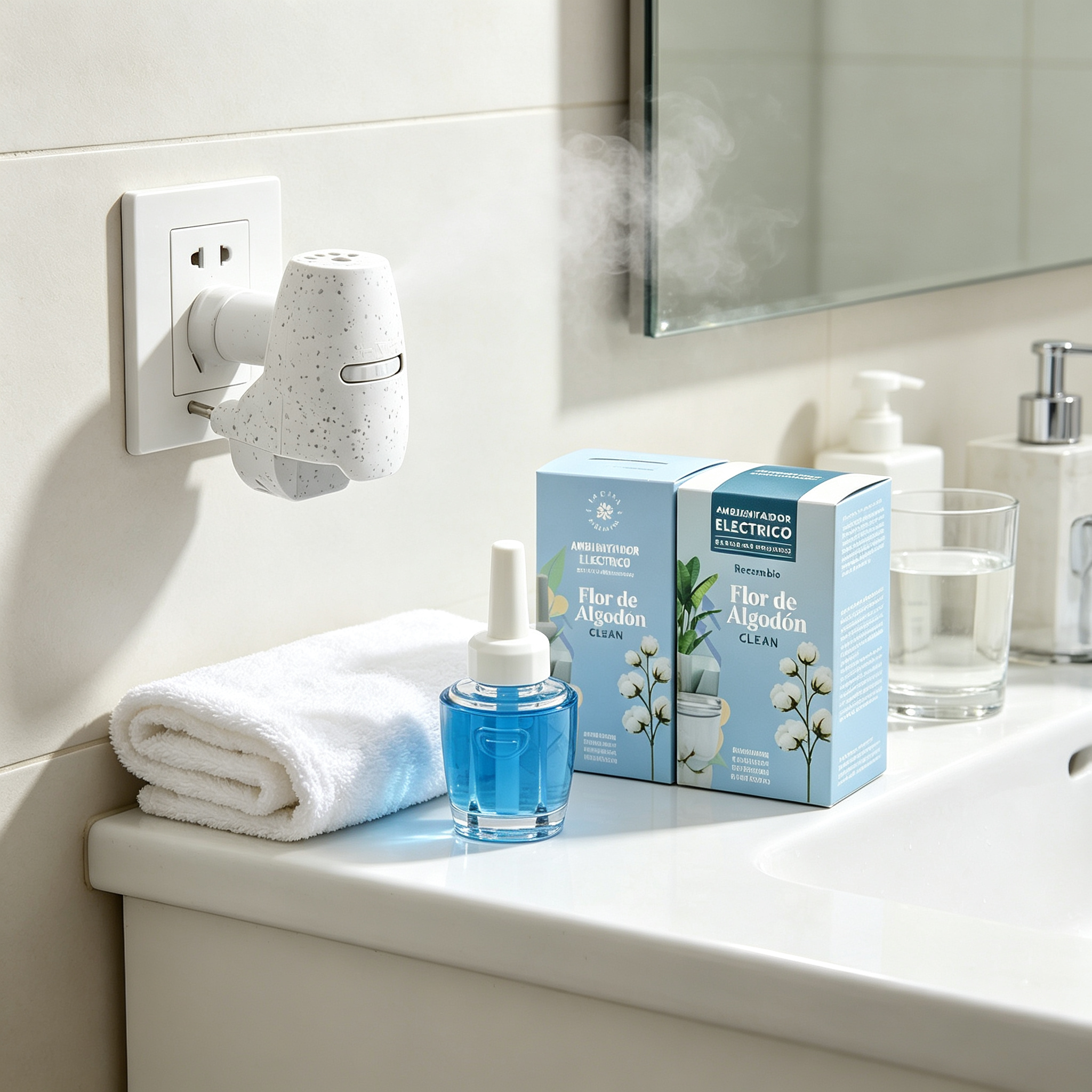 Ambientador Eléctrico con Recambio Flor de Algodón Limpio - Kit Completo