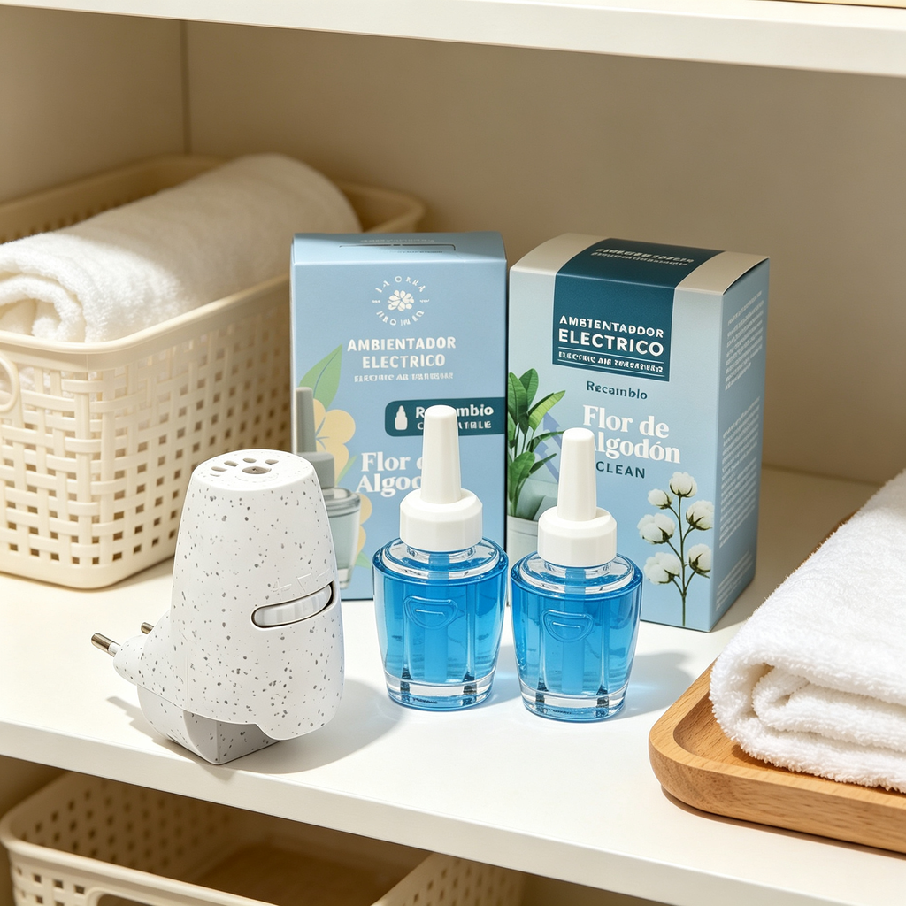Ambientador Eléctrico con Recambio Flor de Algodón Limpio - Kit Completo