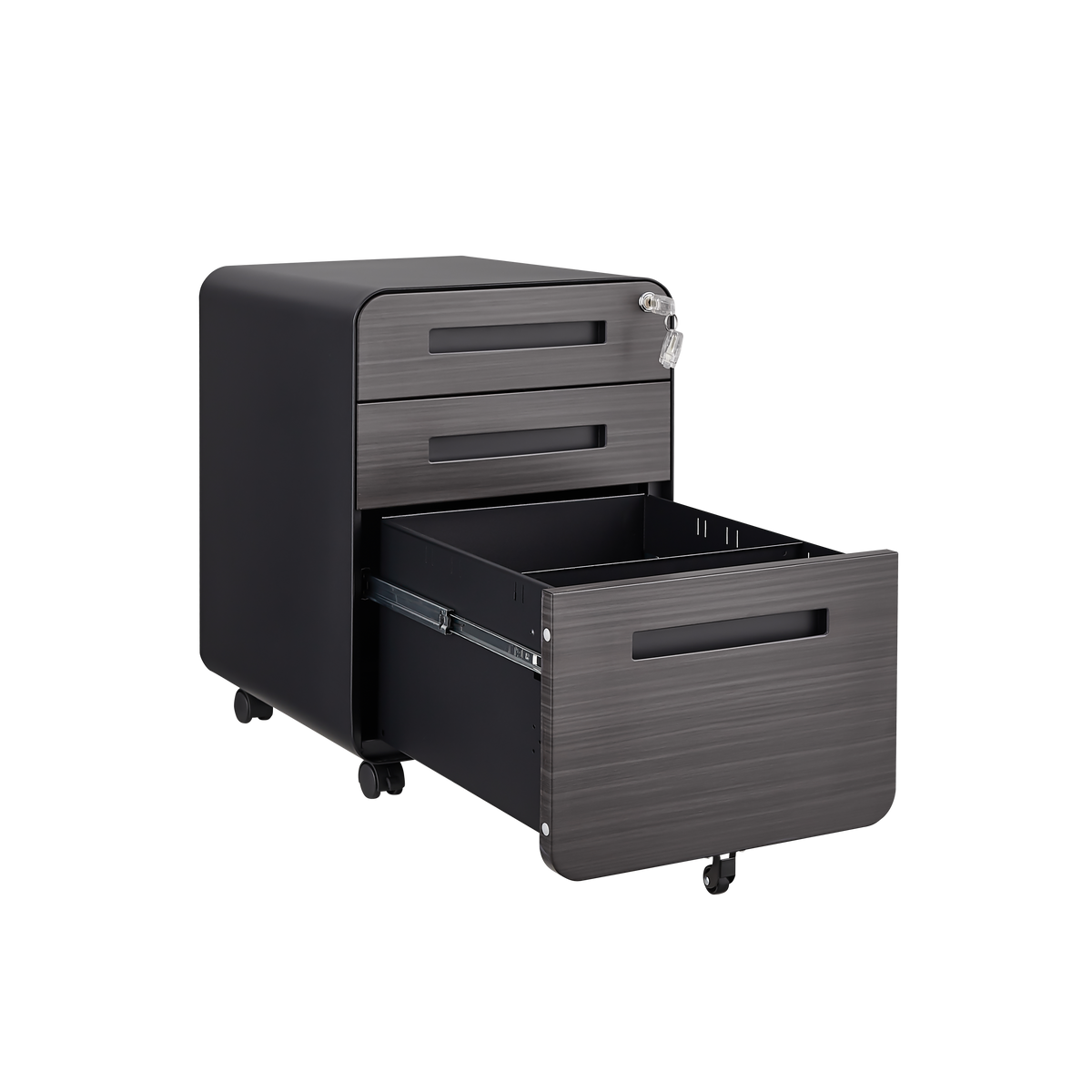 Caja de archivos móvil de 3 cajones para debajo de la mesa de oficina, negra. Almacenamiento moderno y versátil para archivos legales/cartas/A4, diseño anti-derrumbe con 5 ruedas, acero laminado frío, resistente al agua y a la humedad