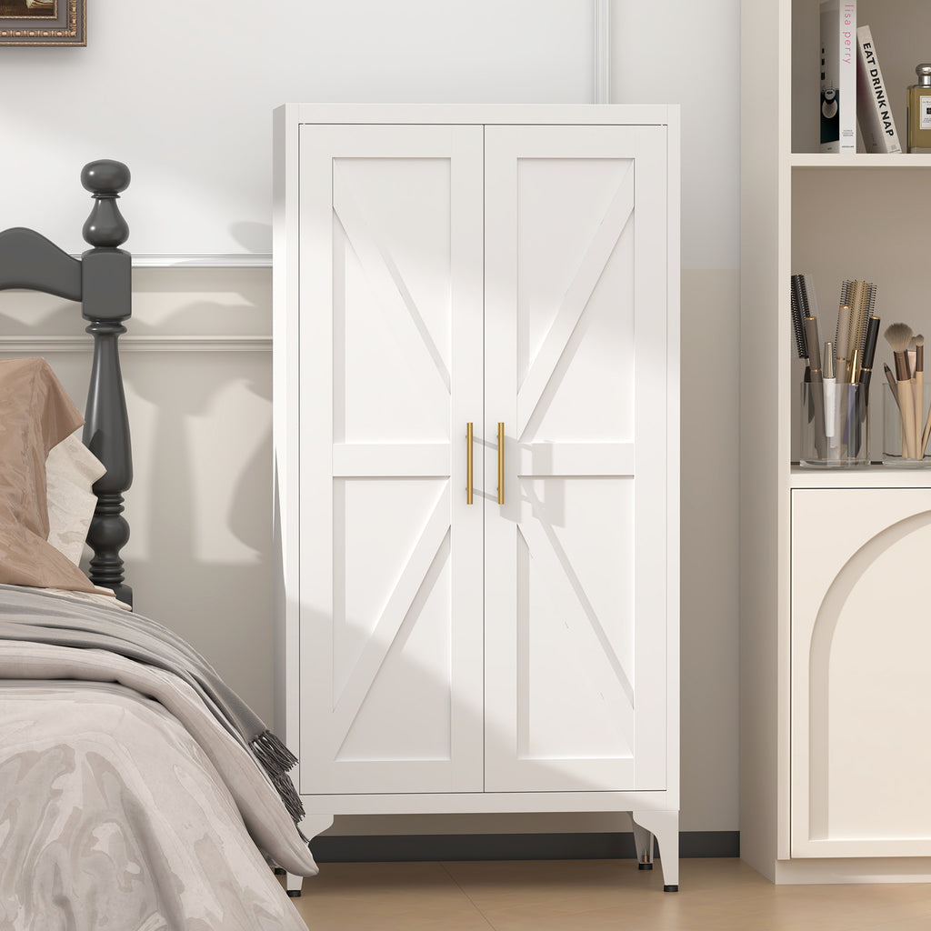 Gabinet de almacenamiento metálico de 2 puertas ajustable para despensa de la cocina, gabinete de despensa con estantes ajustables, todo de acero, para la cocina, el salón, el comedor y la oficina, blanco