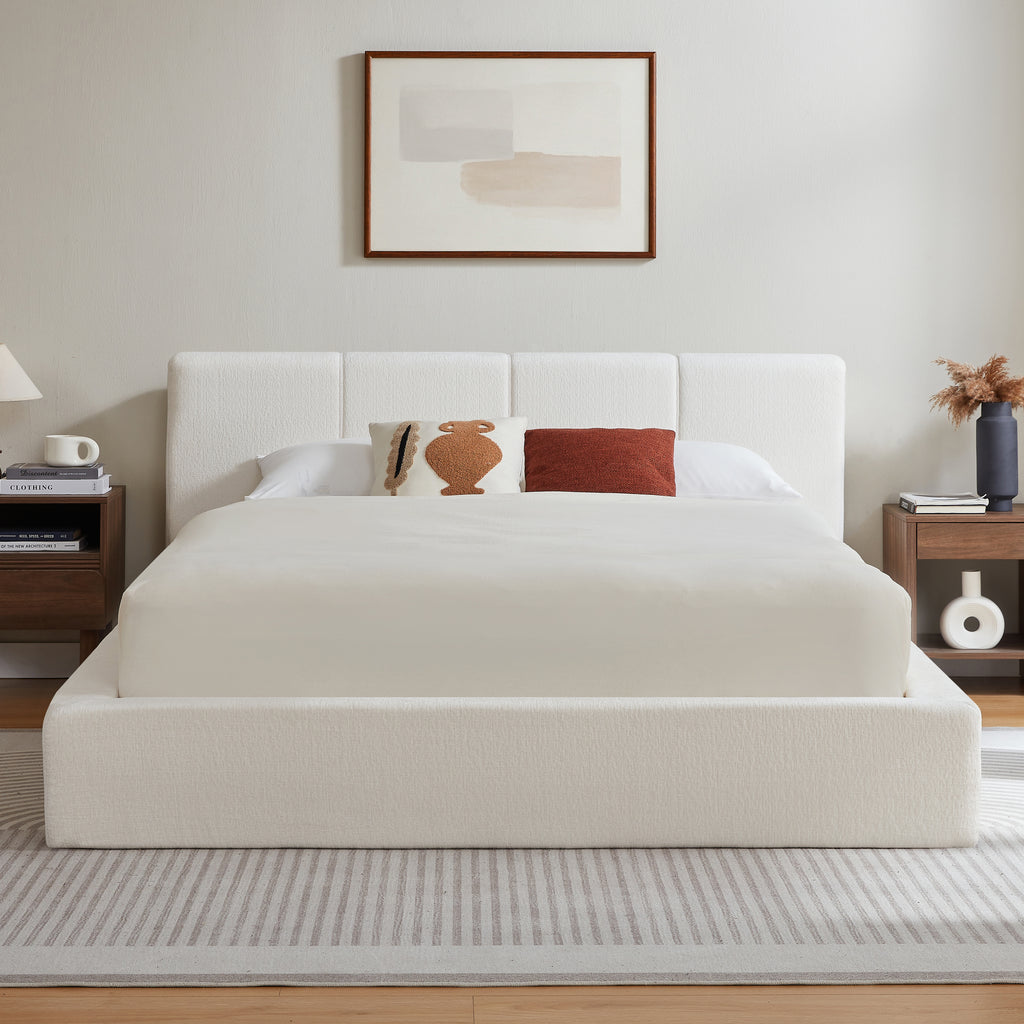 Cama de 160x200 cm con cabeza con relleno, armazón de acero reforzado, sin boxspring: montaje sencillo, alta estabilidad, no incluye colchón.