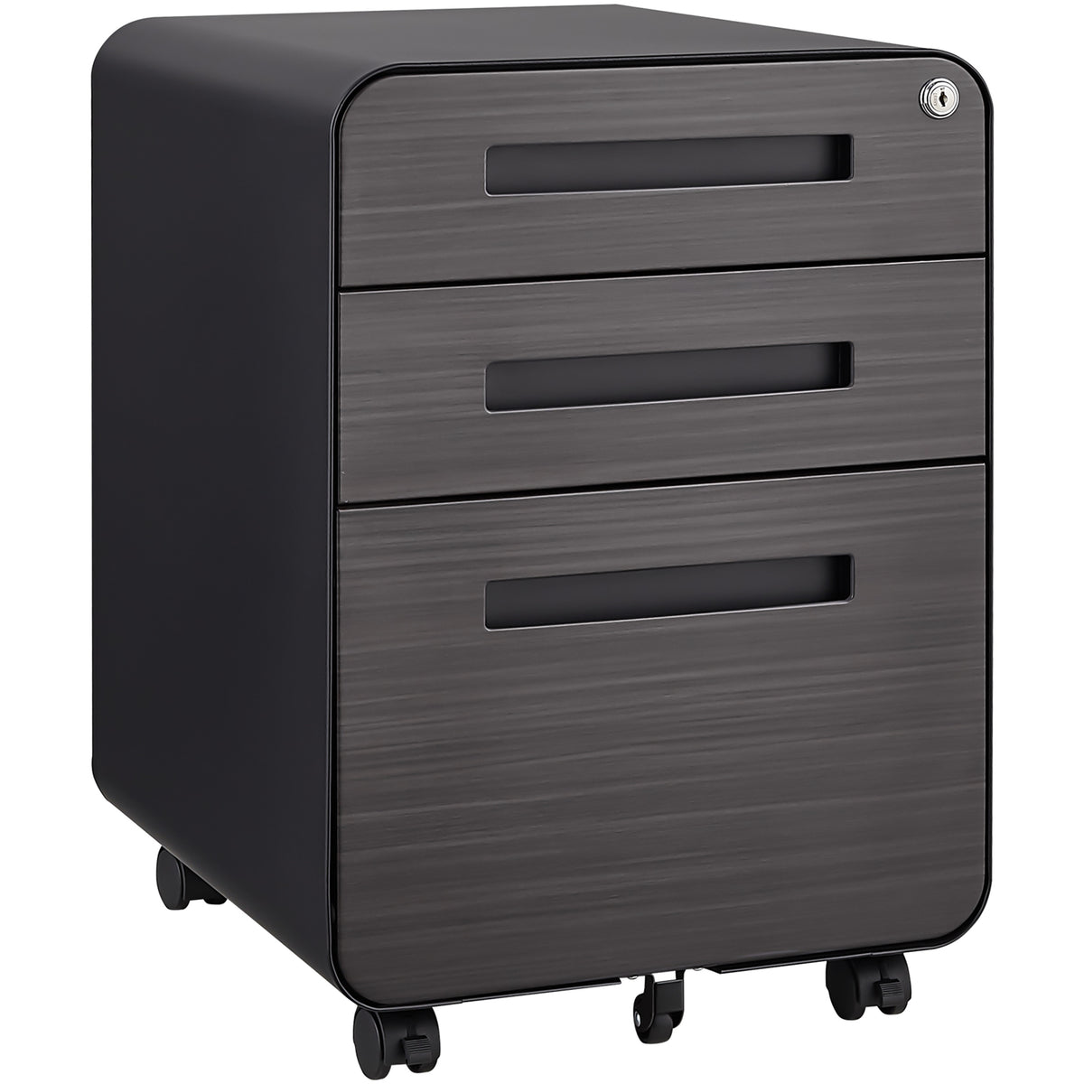 Caja de archivos móvil de 3 cajones para debajo de la mesa de oficina, negra. Almacenamiento moderno y versátil para archivos legales/cartas/A4, diseño anti-derrumbe con 5 ruedas, acero laminado frío, resistente al agua y a la humedad