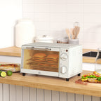 Miniforno de 9L con placa de hornear, rejilla de grill, 100 °C-230 °C, temperatura y tiempo de cocción ajustables, temporizador de 60 min, 750W, acero inoxidable, crema blanca