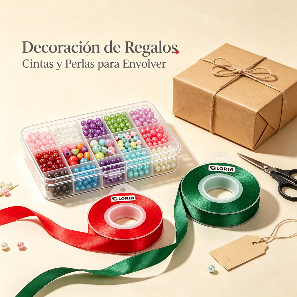 Gift Wrapping Decoration Kit - Satin Ribbons and Pearls for Wrapping