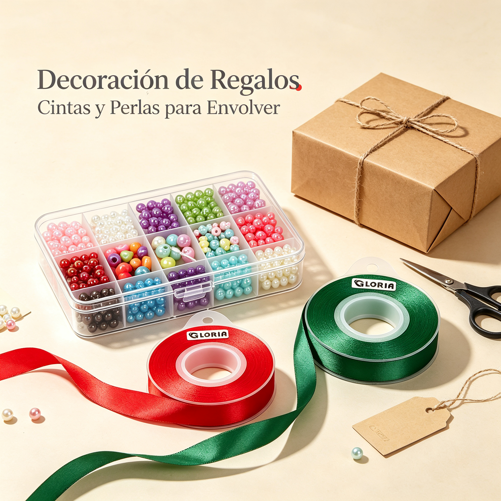 Gift Wrapping Decoration Kit - Satin Ribbons and Pearls for Wrapping