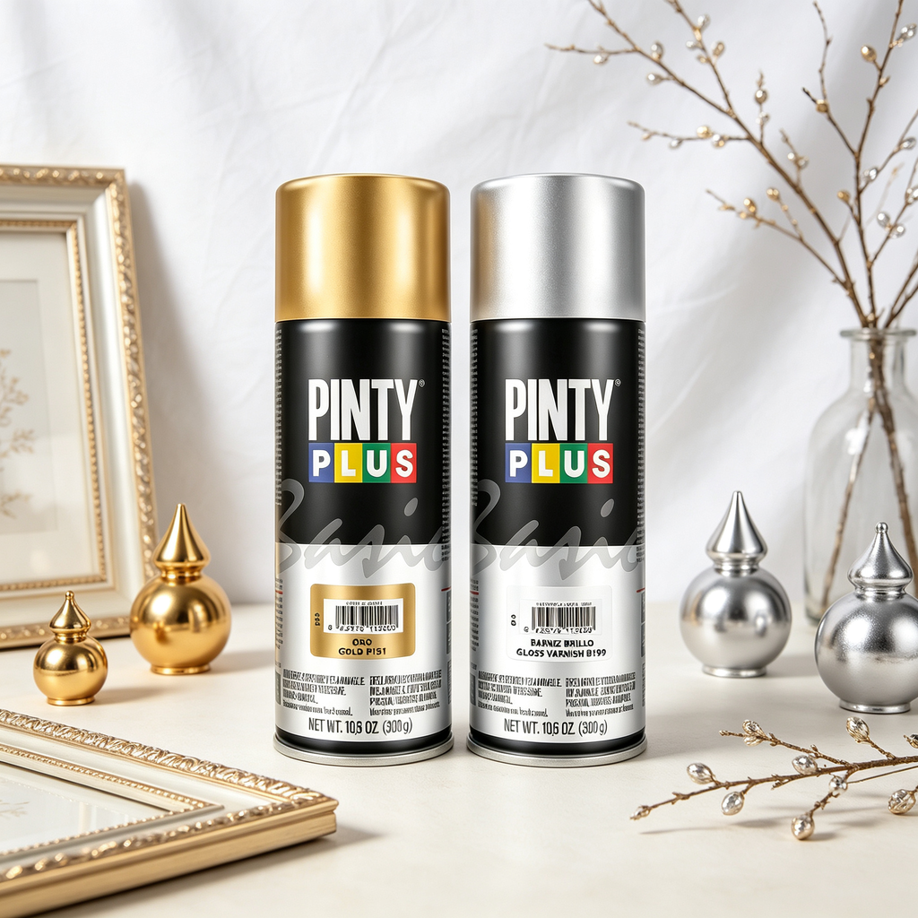 Pack Spray Pintura Oro + Barniz Brillo - 2 x 300g para Manualidades y Decoración