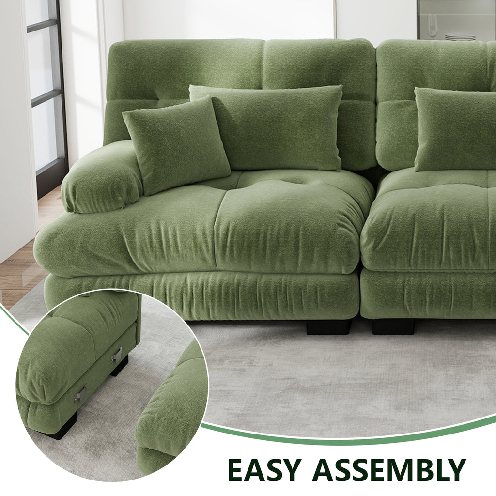 Sofá angular modular de 4 plazas con asiento profundo, sofá cama de chenille, cómodamente revestido para salón, apartamento, estudio, oficina, chenille verde