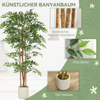 Banyan artificial de plástico con tronco de madera maciza, maceta, para salón, dormitorio, oficina 75 x 75 x 180 cm, color verde
