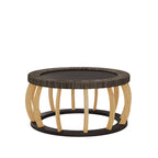 Mesa de café redonda de madera sólida con mimbre vintage, patas curvas, acento boho para el comedor, la cocina y la sala de estar, Negro Marrón
