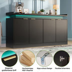 Armario de cocina con iluminación LED, Sideboard con 4 puertas, Buffet con mucho espacio de almacenamiento para el comedor y el salón, 160 × 39 × 83 cm