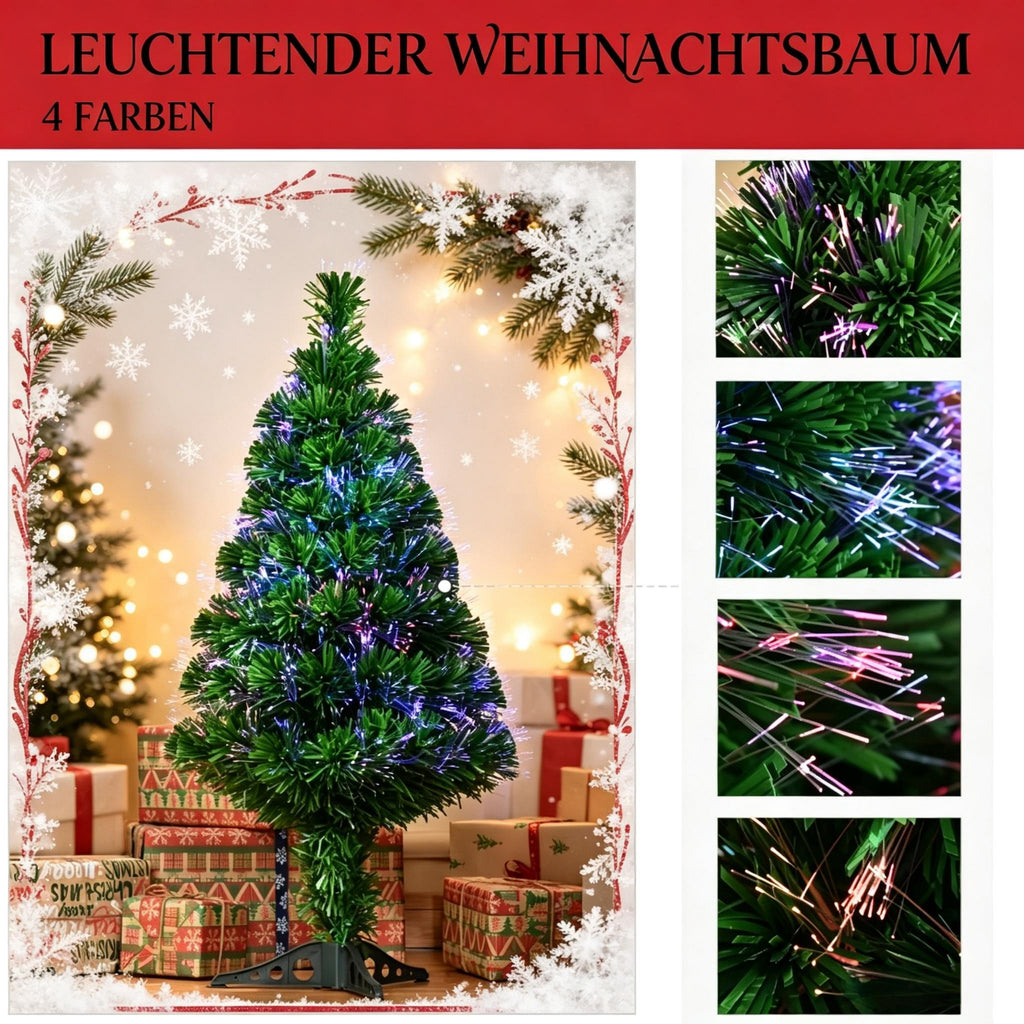 Árbol de Navidad artificial iluminado con fibra óptica multicolor, 90 ramas y pié de soporte estable, decoración navideña festiva para el interior. Decoración navideña para el hogar (solo con árbol de Navidad)