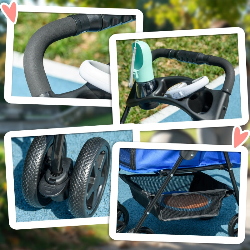 Cochecito para mascotas con función de plegado, cochecito para mascotas con ruedas dobles para perros y gatos pequeños, cochecito Oxford azul 67 x 45 x 96 cm