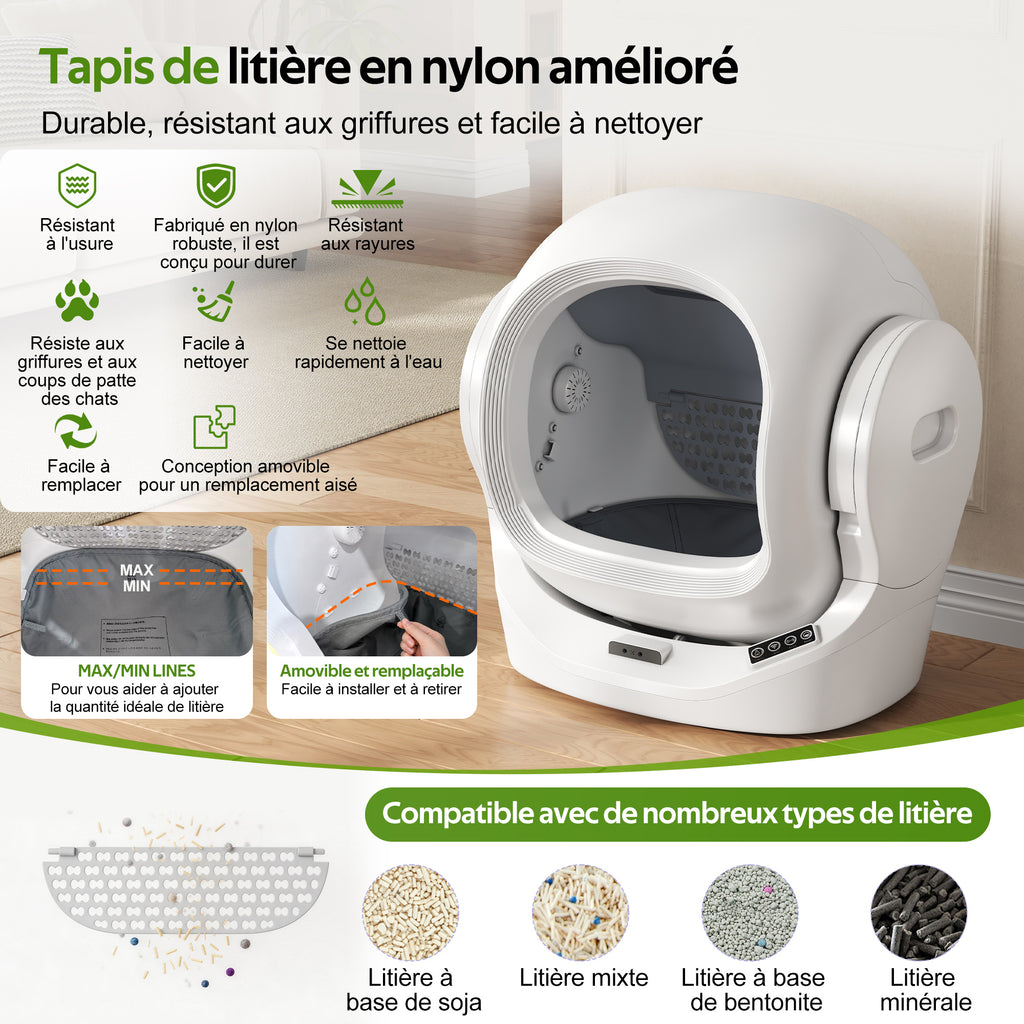 Toaleta automática inteligente para gatos con control por App, 68L de espacio interior, 8L de contenedor de desechos, caja de aromaterapia, seguridad infrarroja, para 1–2 gatos, auto - limpiante, silenciosa, segura para niños