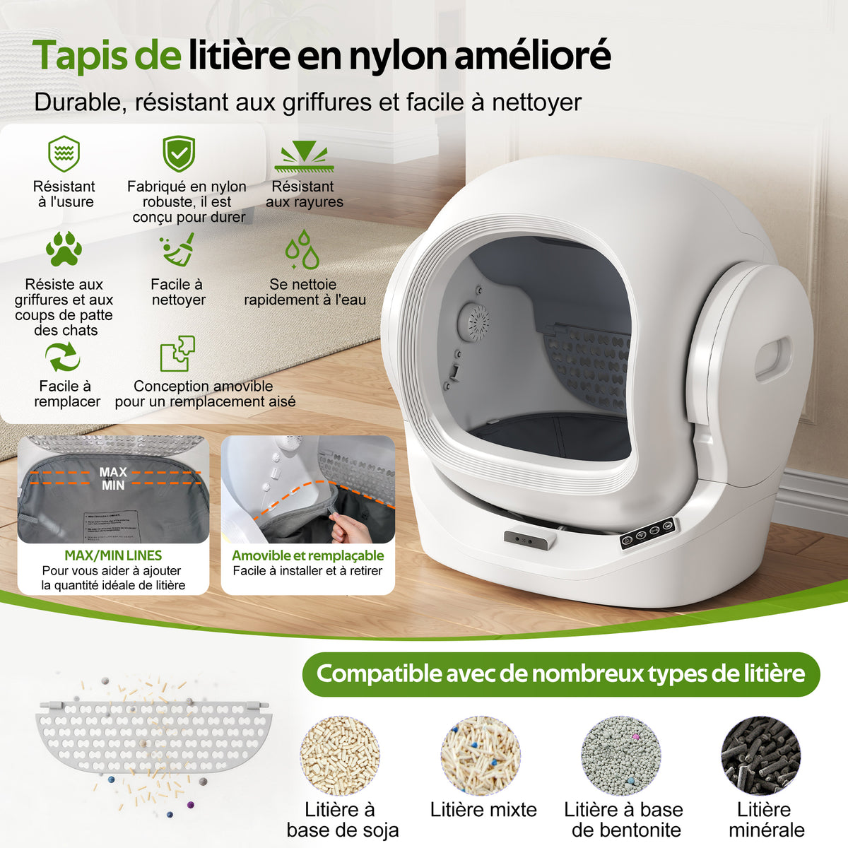 Toaleta automática inteligente para gatos con control por App, 68L de espacio interior, 8L de contenedor de desechos, caja de aromaterapia, seguridad infrarroja, para 1–2 gatos, auto - limpiante, silenciosa, segura para niños