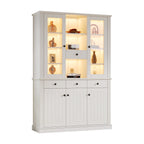 Vitrina N625P293053054055W) de 119,5*40*180cm, Vitrina de estantería con 4 cajones, Vitrinas con LED, Armario para el salón, Armario con 4 cajones y 5 puertas, Gran armario con 21 compartimientos de almacenamiento, MDF