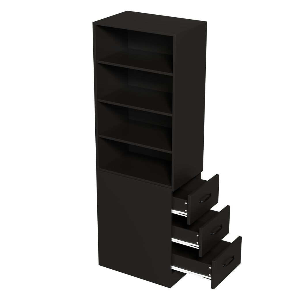 180 cm de alto, estantería de libros extra estrecha con cajones laterales - Estantes ajustables, intercambiables izquierda y derecha, adecuada para espacios pequeños - Sideboard, estantería alta para el salón, estantería para libros