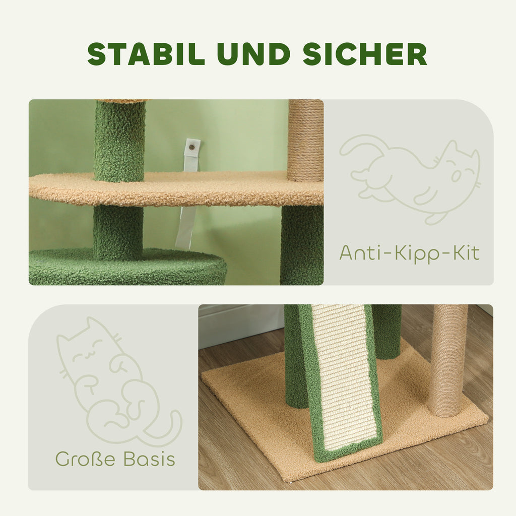 Arbol de gatos de 139 cm con cueva para gatos, pelota de juego, árbol de gatos con postes de rascar, para gatos de hasta 5 kg, color verde
