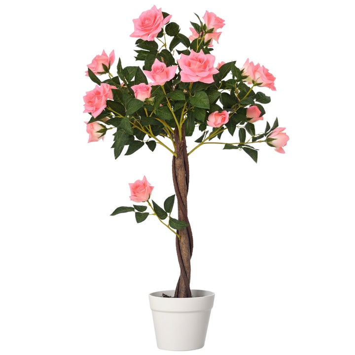 Plantas artificiales de rosa grandes de 90 cm, planta artificial, árbol de rosa de plástico en maceta, árbol artificial tan real como para el salón, dormitorio, oficina, decoración moderna, regalo