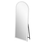 Espejo de cuerpo completo con marco de madera en blanco, 160 x 50 cm, con pie de base metálico ajustable, reproducción de imagen clara, embalaje de transporte estable, adecuado para espacios residenciales y comerciales