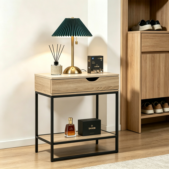 Set Decoración Masculina Premium 4 en 1 - Mesa Auxiliar + Mikado Pure + Perfume Saheb + Lámpara Verde