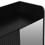 Zapatero con estructura vertical rayada negra, zapatero para el vestíbulo con espejo corporal, estante de zapatillas con capacidad de almacenamiento grande