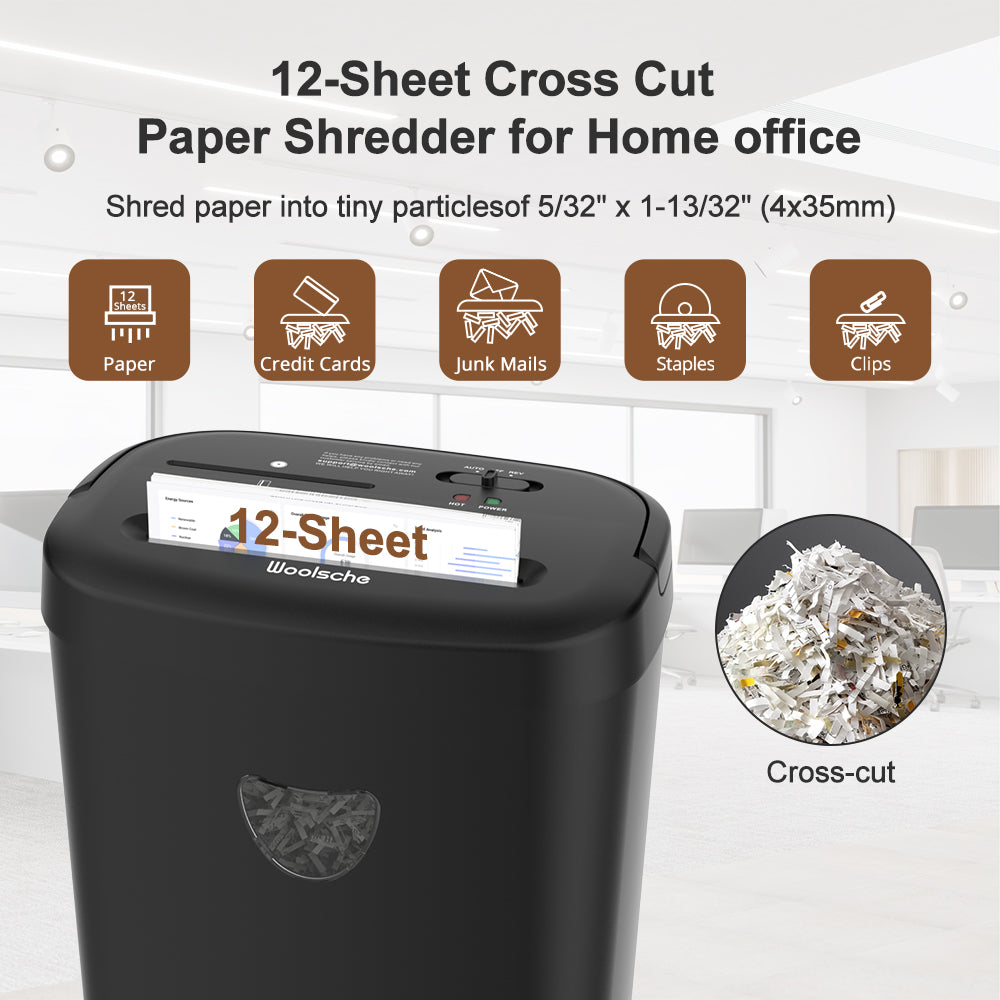 Desmenuzador de papel de corte transversal de 12 hojas, de 6,4 galones, de alta resistencia para papel/CD/carta, ultra silencioso para el hogar y el despacho
