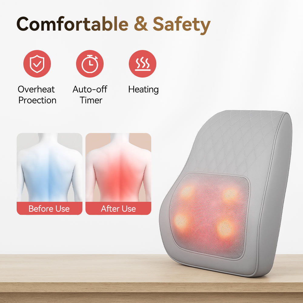 Cabezal de masaje shiatsu 3D con función de calor, masajeador portátil de 12V para el cuello y hombros, masajeador eléctrico para el dorso para uso en el hogar, oficina y automóvil, 12W de potencia