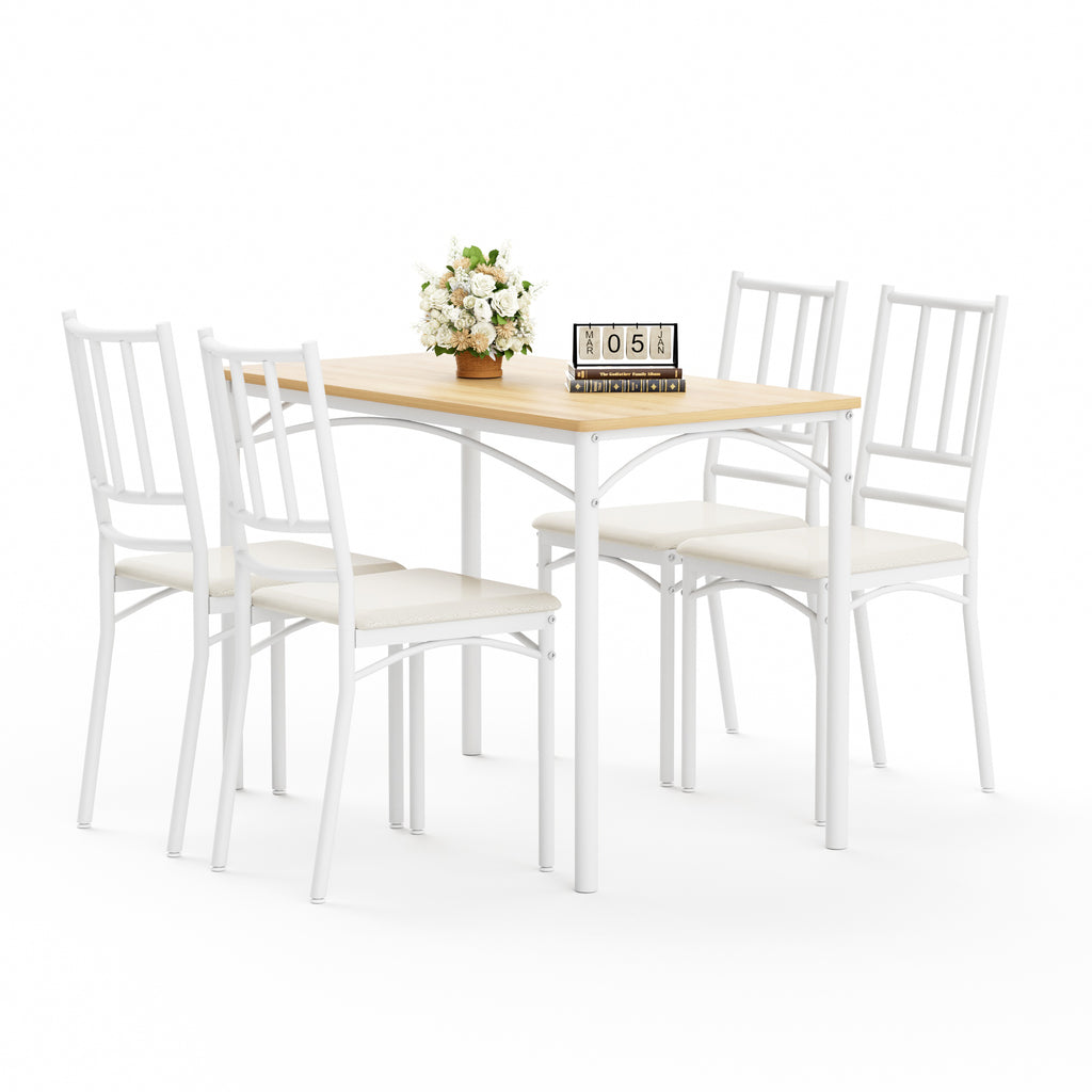 Set de mesa de comedor, barra con 4 sillas de comedor, mesa de cocina con sillas, mesa de desayuno industrial para cocina, salón, sala de fiesta, colores naturales y blanco, 110cm * 60cm * 76,5cm