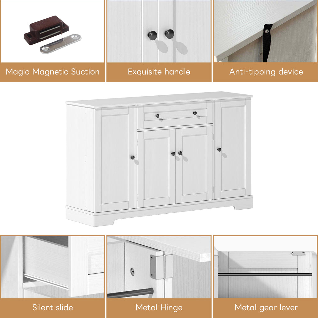 Buffet multifuncional para la cocina – Sideboard de 138 cm con cajón, puertas de estantería y soportes de empotramiento ajustables – Diseño moderno con protección anti-inclinación, ideal para la cocina, el salón y el dormitorio
