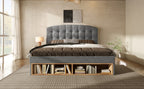 Cama Doble 140x190 cm de Lana Gris con Cajones y Cabecero Regulable – Sin Colchón