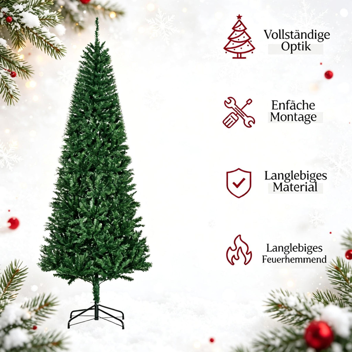 Árbol de Navidad artificial de 210 cm, 865 ramas con hojas artificiales realistas, imitación fiel del abeto Nordmann en color verde, decoración navideña festiva para el hogar (solo incluye el árbol de Navidad)