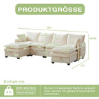 Sofa en U con espacio de almacenamiento, conjunto de sofás modular, compuesto por cuatro elementos de asiento y dos taburetes, sofá moderno con cojines y cojines de brazos, tapizado de chenille, armazón de madera sólida