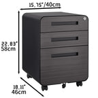 Caja de archivos móvil de 3 cajones para debajo de la mesa de oficina, negra. Almacenamiento moderno y versátil para archivos legales/cartas/A4, diseño anti-derrumbe con 5 ruedas, acero laminado frío, resistente al agua y a la humedad