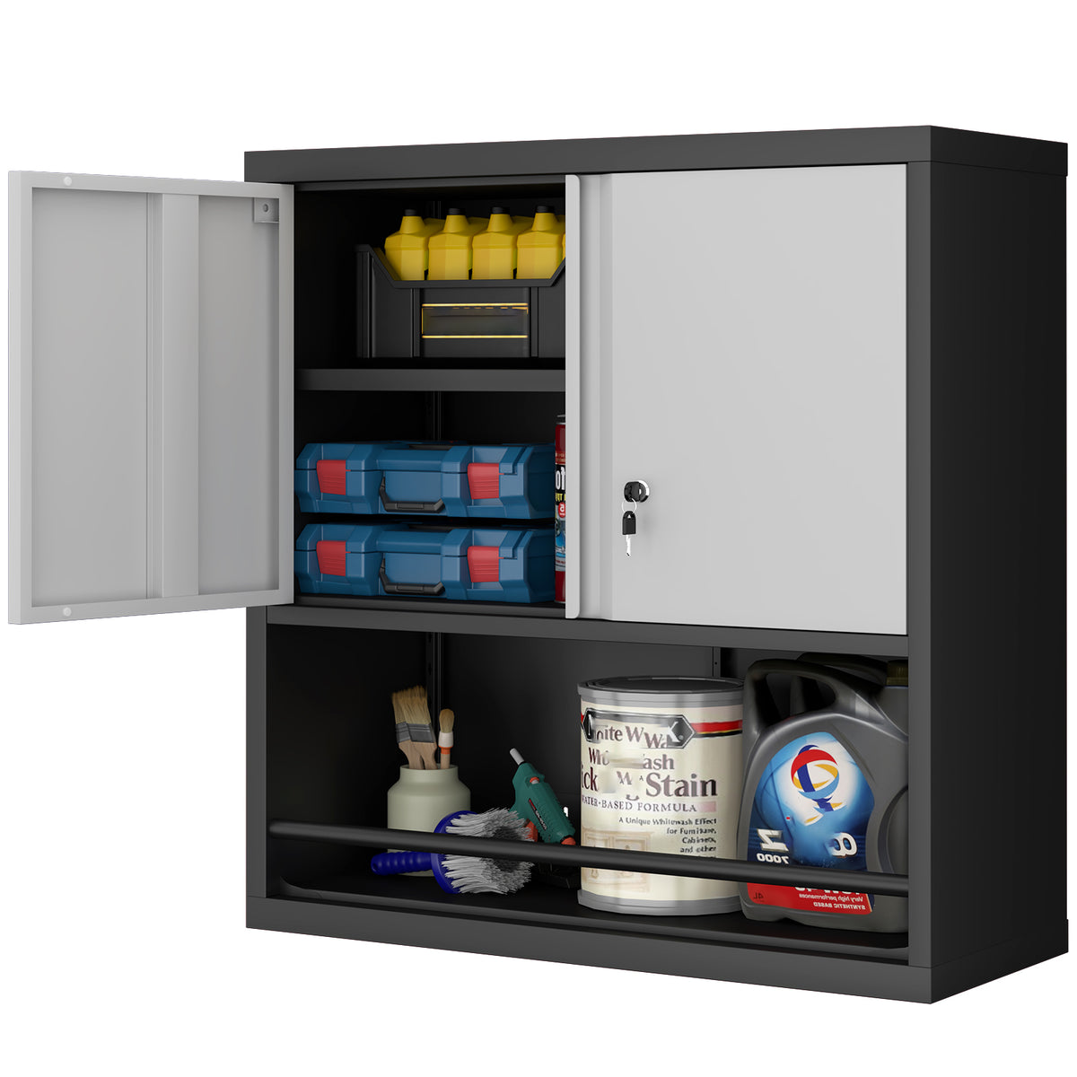 Gabinet de almacenamiento metálico alto con 2 puertas y estantes ajustables, gabinete de despensa de acero para la cocina, sala de estar, comedor, oficina doméstica