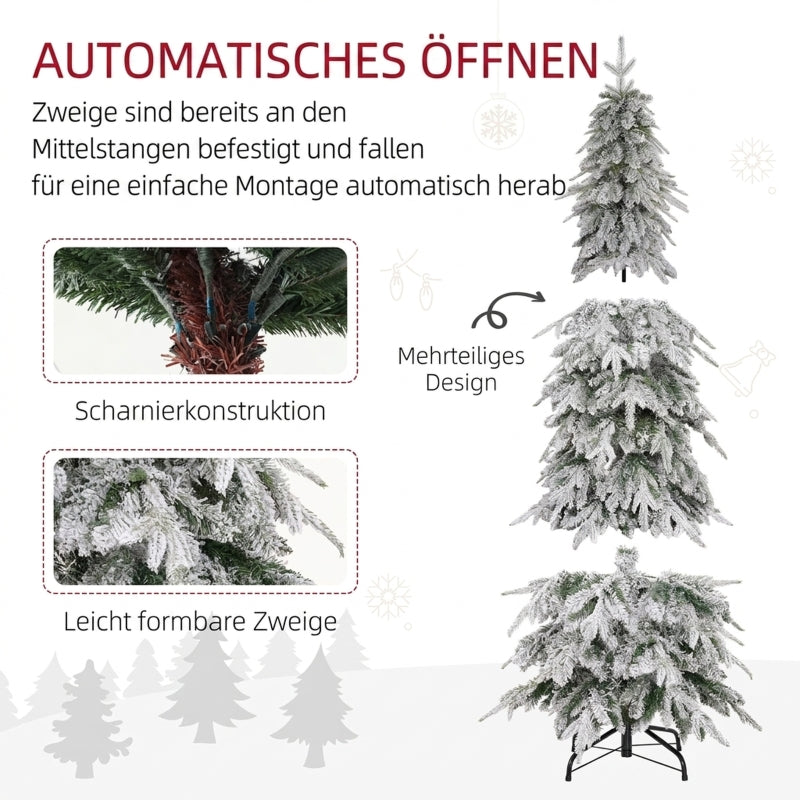 Árbol de Navidad artificial de 180 cm, árbol de Navidad realista con 600 ramas densas, nieve artificial y apertura automática