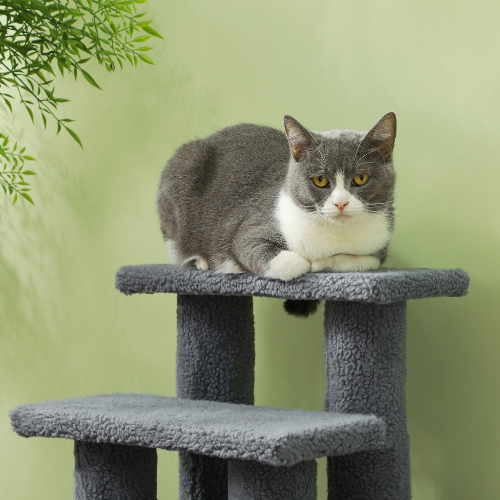 Escalera para mascotas, escalera para gatos, escalera para perros, 4 escalones, color gris, 63,5x43x60cm, ideal para gatos y perros, perfecta para ancianos y mascotas pequeñas