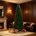 Árbol de Navidad artificial de 210 cm, 865 ramas con hojas artificiales realistas, imitación fiel del abeto Nordmann en color verde, decoración navideña festiva para el hogar (solo incluye el árbol de Navidad)