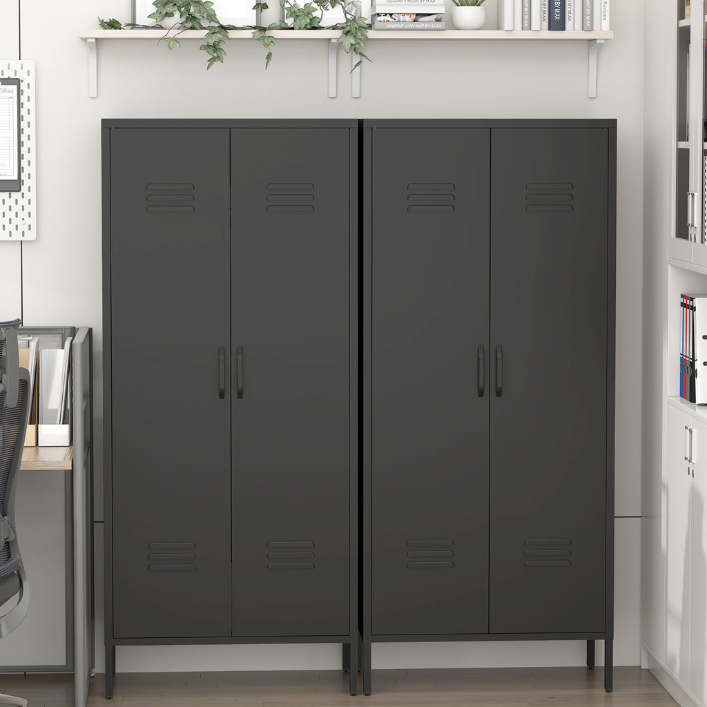 Gabinet de almacenamiento metálico alto negro con 2 puertas y estantes ajustables, gabinete multifuncional para oficina, cuarto de utilidades y garaje