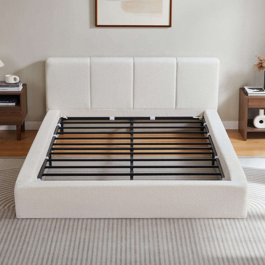 Cama de 160x200 cm con cabeza con relleno, armazón de acero reforzado, sin boxspring: montaje sencillo, alta estabilidad, no incluye colchón.