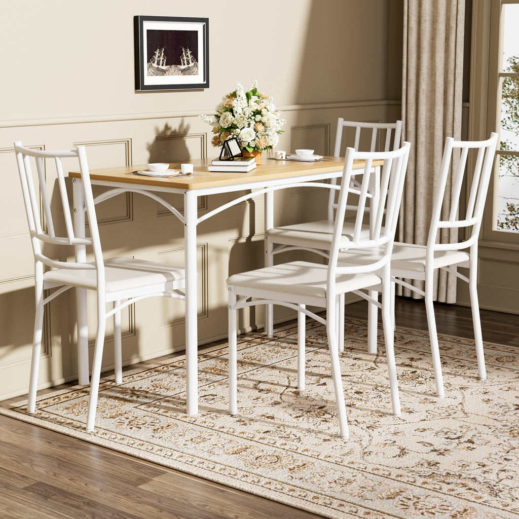 Set de mesa de comedor, barra con 4 sillas de comedor, mesa de cocina con sillas, mesa de desayuno industrial para cocina, salón, sala de fiesta, colores naturales y blanco, 110cm * 60cm * 76,5cm